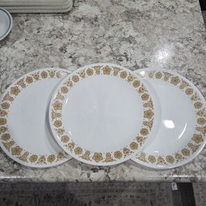 S/3 Vintage Butterfly Gold Corelle Dinner Plate Cottagecore